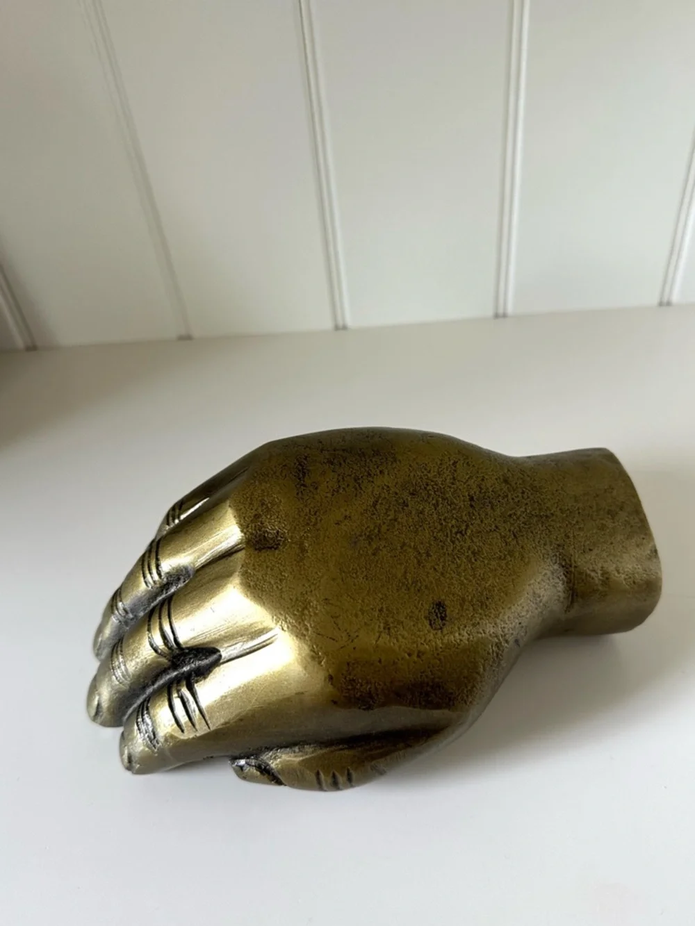 Vintage Brass Large Hand Figurine Dish Stand Bowl Decor Statue Office Curio